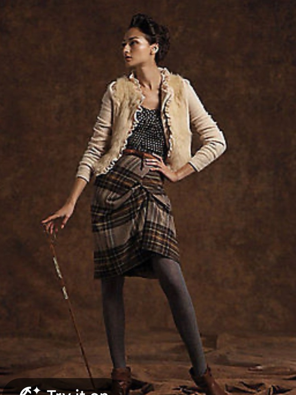 ANTHROPOLOGIE CARTONNIER Dark Academia Wool Blend Drape Gathered Plaid Skirt 6